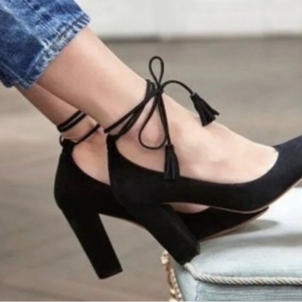 Sézane Black Suede Heels